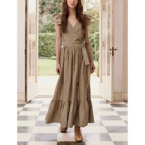 NWOT THE GREAT. Maxi Striped Tiered Flutter-Sleeve The Spree Wrap Dress